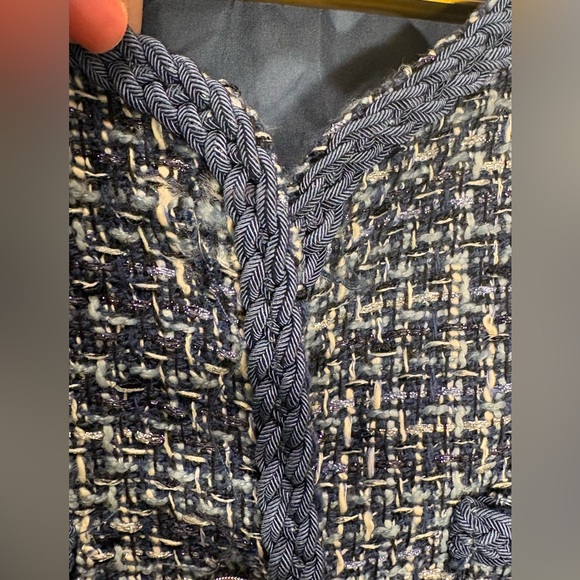 NWT AQUA Bloomingdale’s Tweed Boxy Blazer Blue Silver SMALL Designer Inspired - Picture 11 of 13